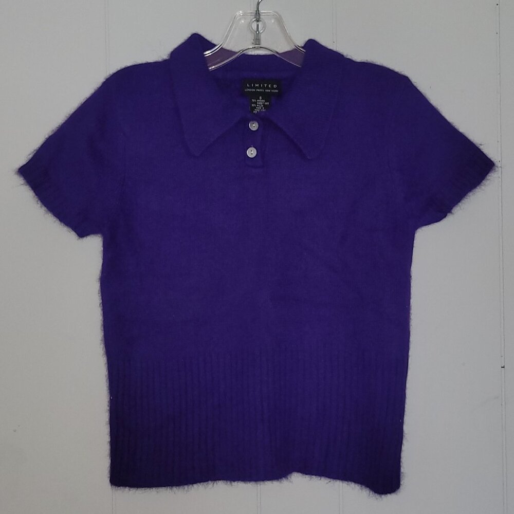 VTG 90s The Limited Royal Purple Angora Cropped Polo Sweater, Women's Size Small